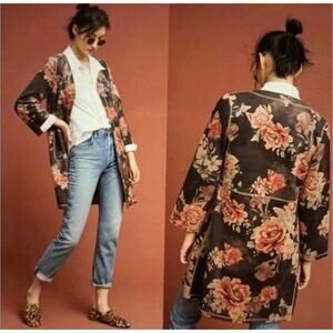 NWT Anthropologie Solitaire Floral Faux Suede Open Front Jacket Duster Kimono